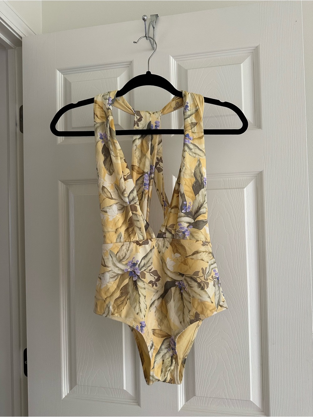 Yellow Floral One-Piece Swimsuit with Plunge V-Neck